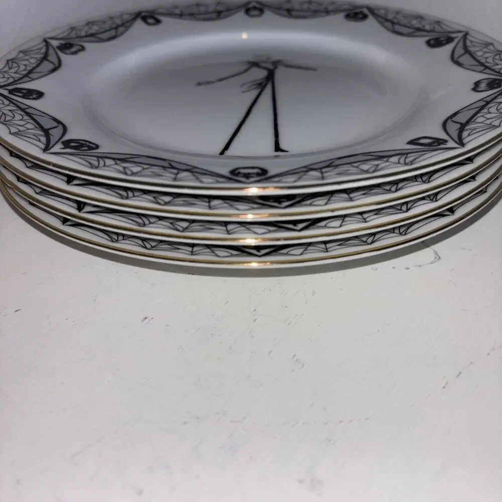 4 Jack Skellington Salad Dessert Plates Disney Nightmare Before Christmas NEW